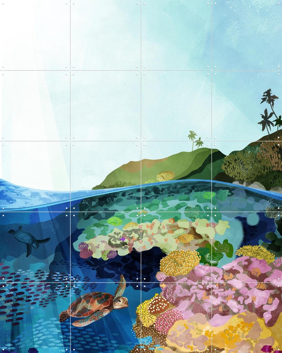 IXXI Life Underwater, Goed Blauw - 80 x 100 cm - Gratis ophangtool - Grote wanddecoratie en posters - Illustraties, Wilde dieren