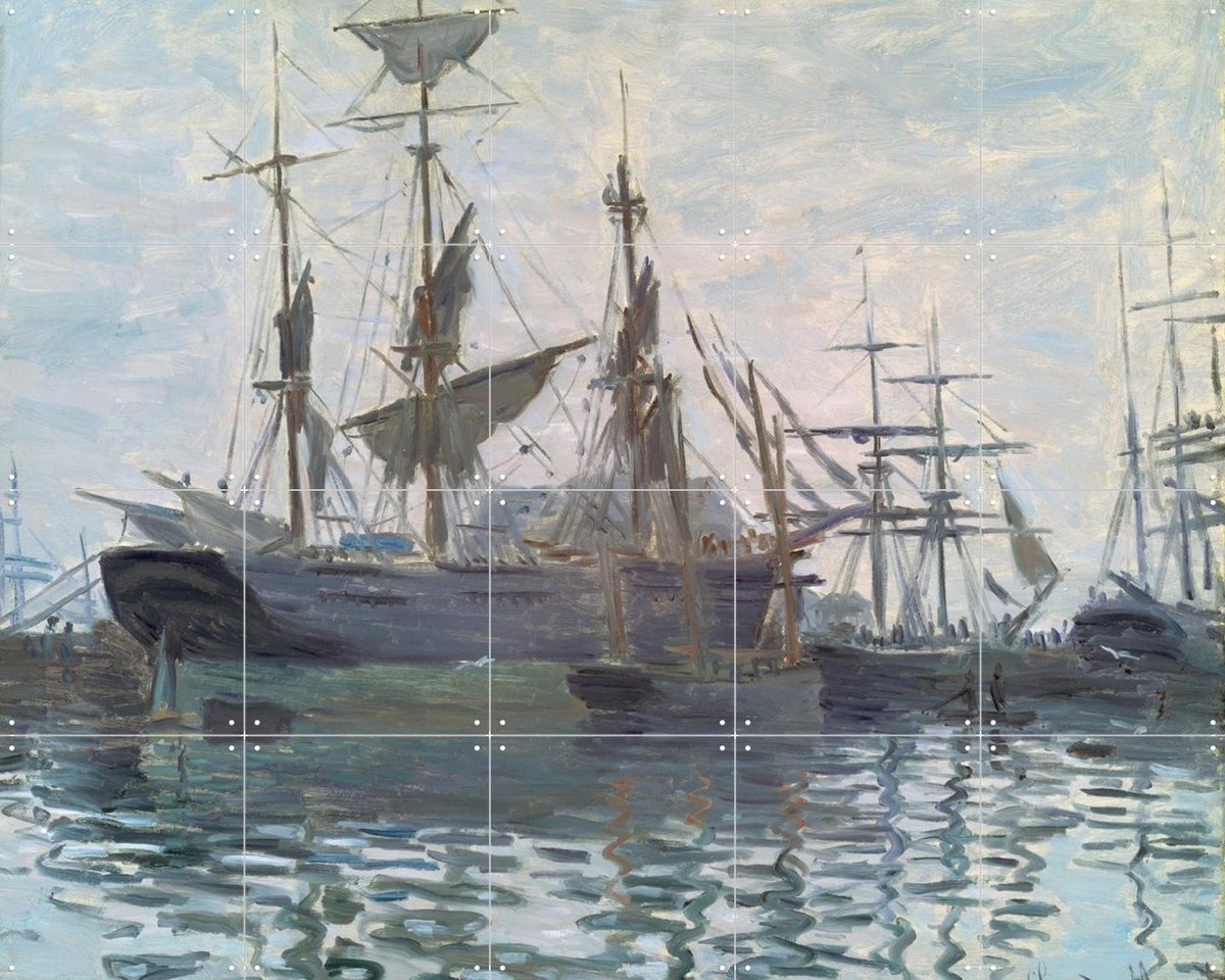 IXXI Ships in a Harbor, Claude Monet & Museum of Fine Arts Boston - 100 x 80 cm - Gratis ophangtool - Grote wanddecoratie en posters - Schilderijen