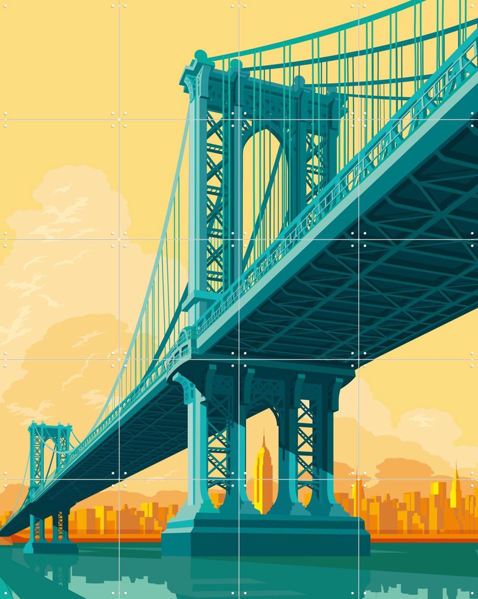 IXXI Manhattan Bridge, Remko Heemskerk & Kunst in Kaart - 80 x 100 cm - Gratis ophangtool - Grote wanddecoratie en posters - Kleurrijk, Grafisch