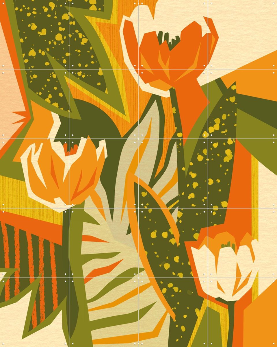 IXXI Tropical Tulips, Megan Gallagher - 80 x 100 cm - Gratis ophangtool - Grote wanddecoratie en posters - Kleurrijk, Illustraties, Grafisch Ontwerp