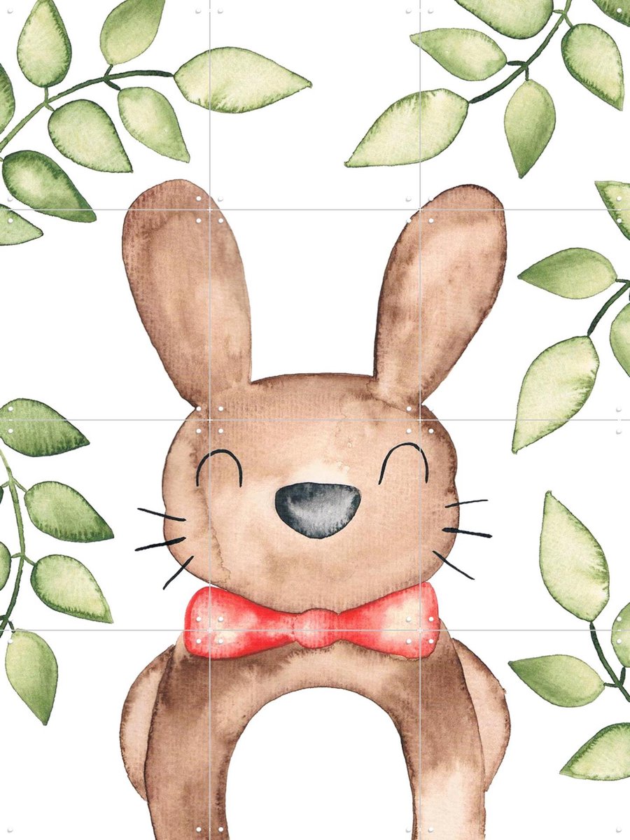 IXXI Fancy Watercolor Rabbit, BAINAI - 60 x 80 cm - Gratis ophangtool - Grote wanddecoratie en posters - Speels, Fantasierijk, Aquarel, Illustraties