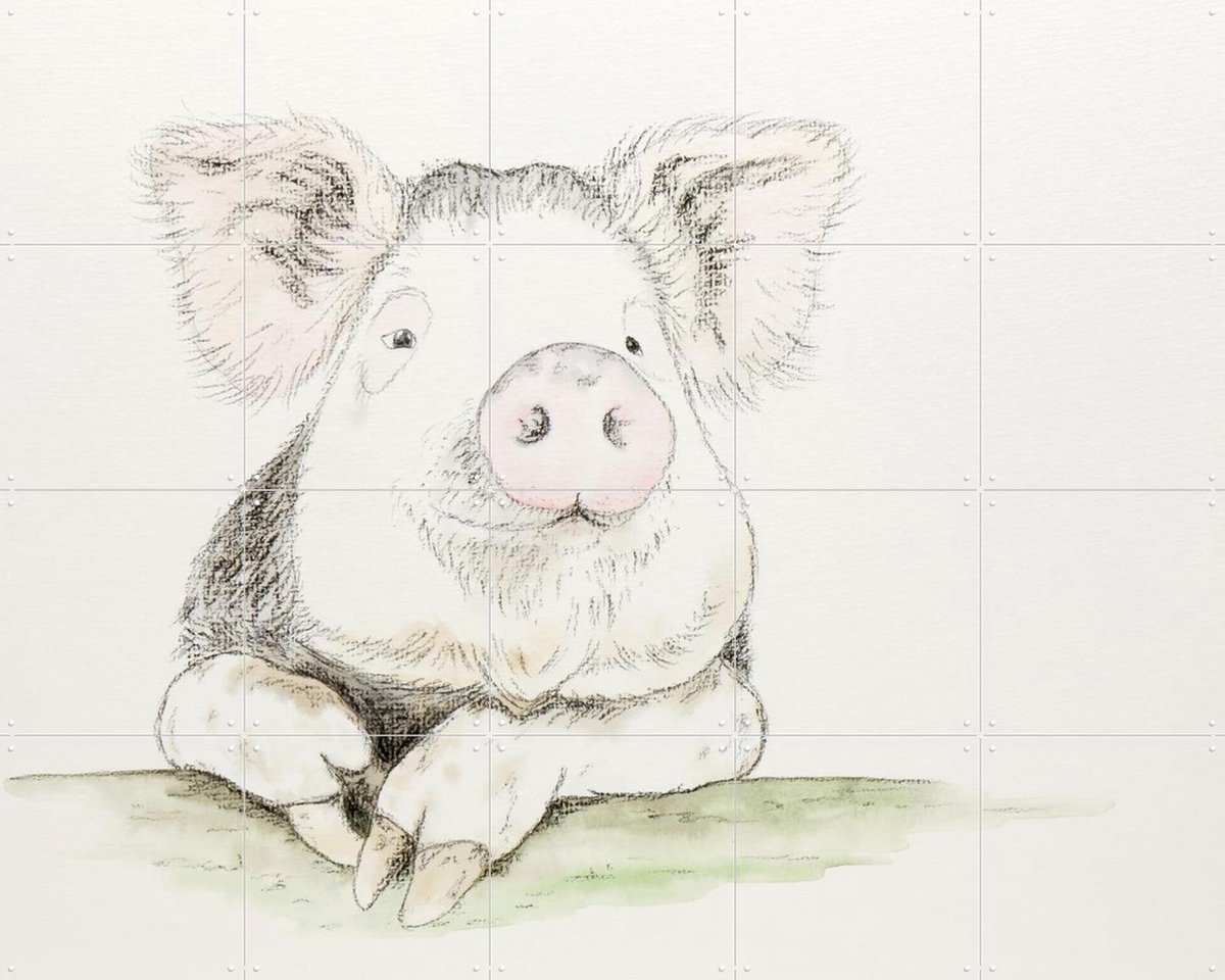 IXXI Happy Pig, Natalie Bruns - 100 x 80 cm - Gratis ophangtool - Grote wanddecoratie en posters - Illustraties, Kinderkamer, Kinderen