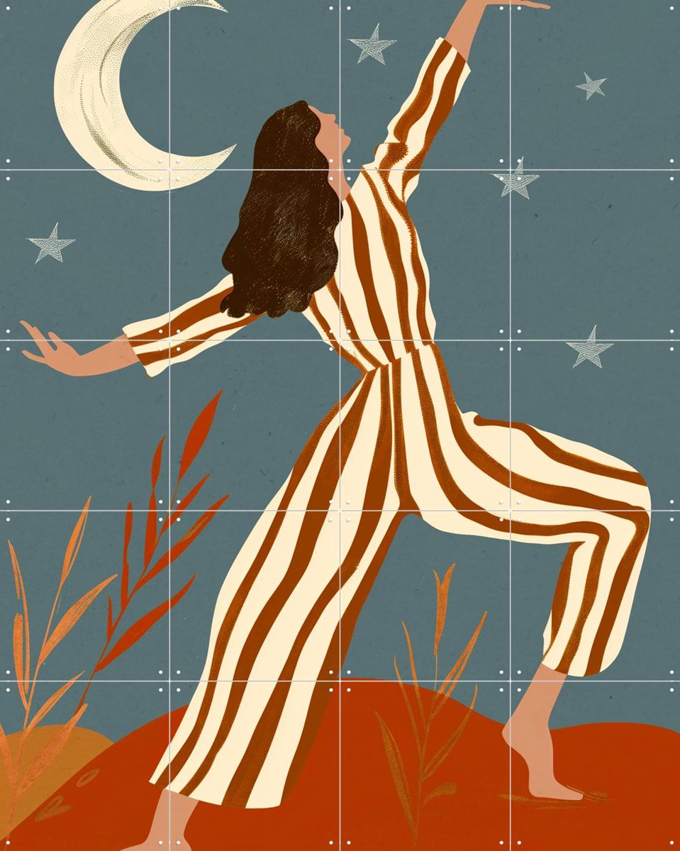 IXXI Moonlit Dance, Treechild & Various - 80 x 100 cm - Gratis ophangtool - Grote wanddecoratie en posters - Kleurrijk, Grafisch Ontwerp, Speels