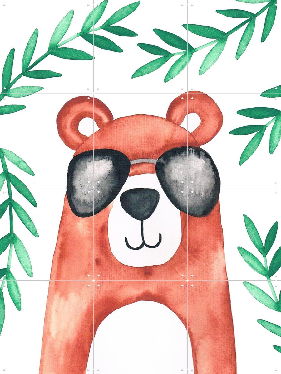 IXXI Summer Bear, BAINAI - 60 x 80 cm - Gratis ophangtool - Grote wanddecoratie en posters - Illustraties, Speels, Aquarel, Fantasierijk, Babykamer