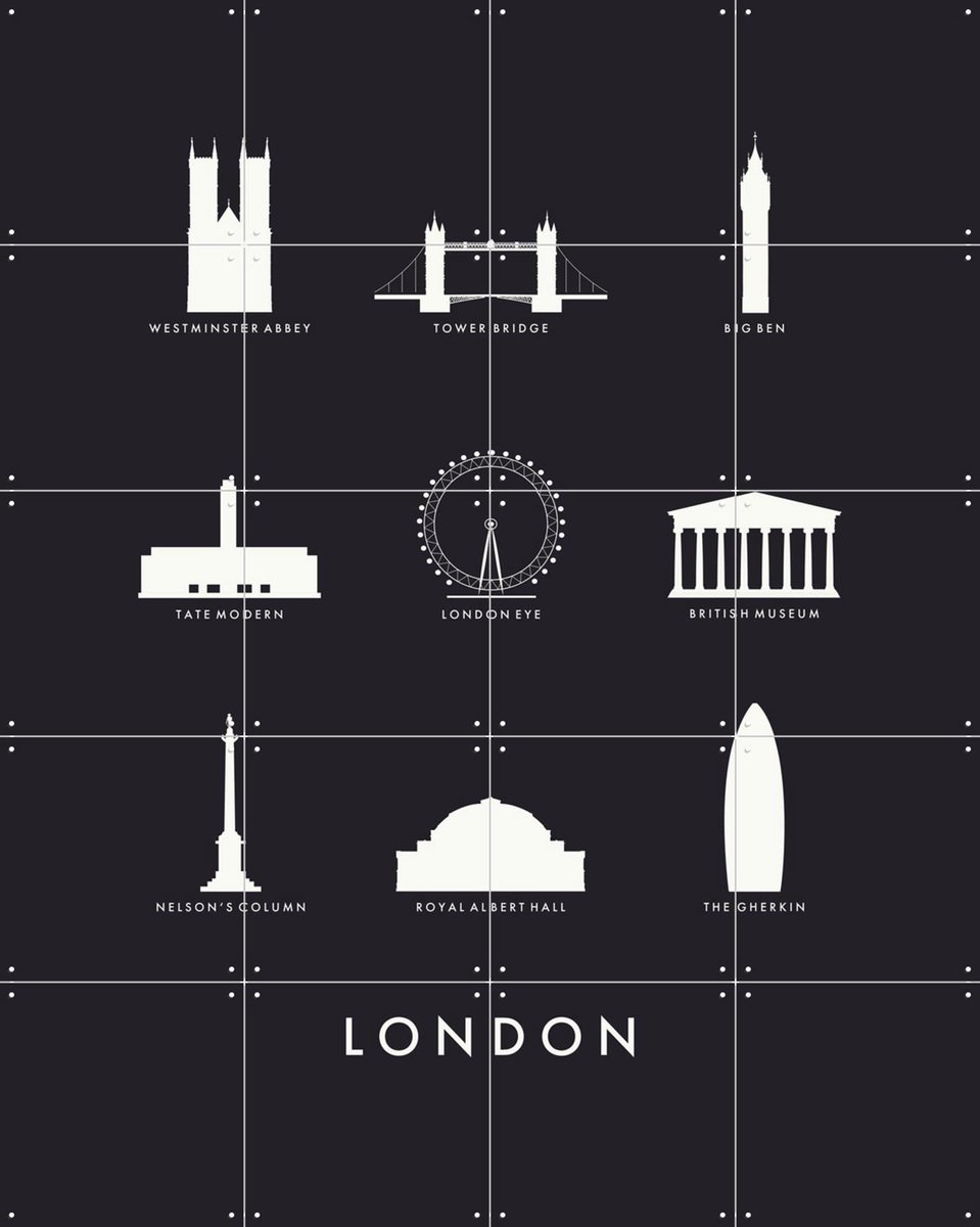 IXXI London Architecture black, Kunst in Kaart - 80 x 100 cm - Gratis ophangtool - Grote wanddecoratie en posters - Minimalisme, Illustraties