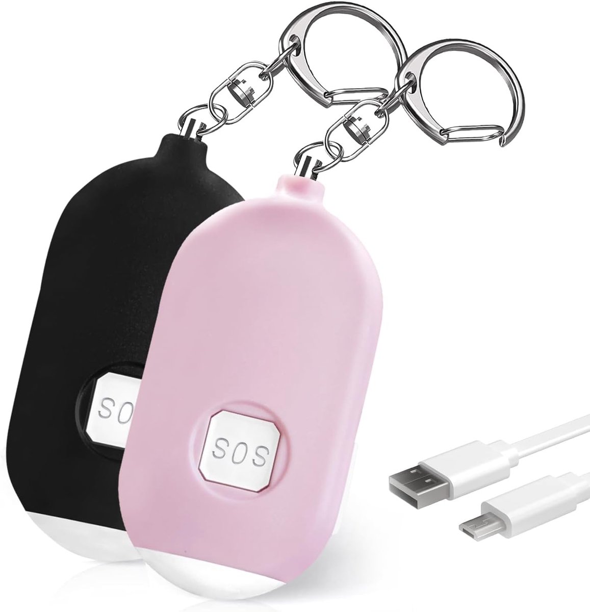Set van 2 Persoonlijke Veiligheid Alarm Sleutelhangers - SOS Noodknop - Roze en Zwart