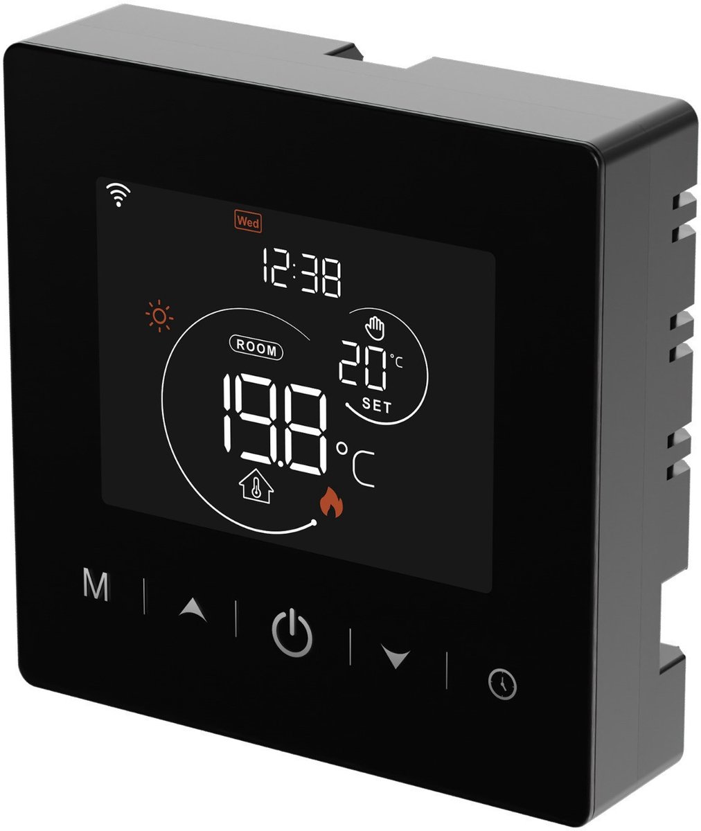 Wifi opbouw thermostaat | 2-draads aansluiting | Touchscreen bediening | Opbouw montage | Temperatuurregeling 0-40°C | Tuya app | Spraakbesturing | Zwart thumbnail 7