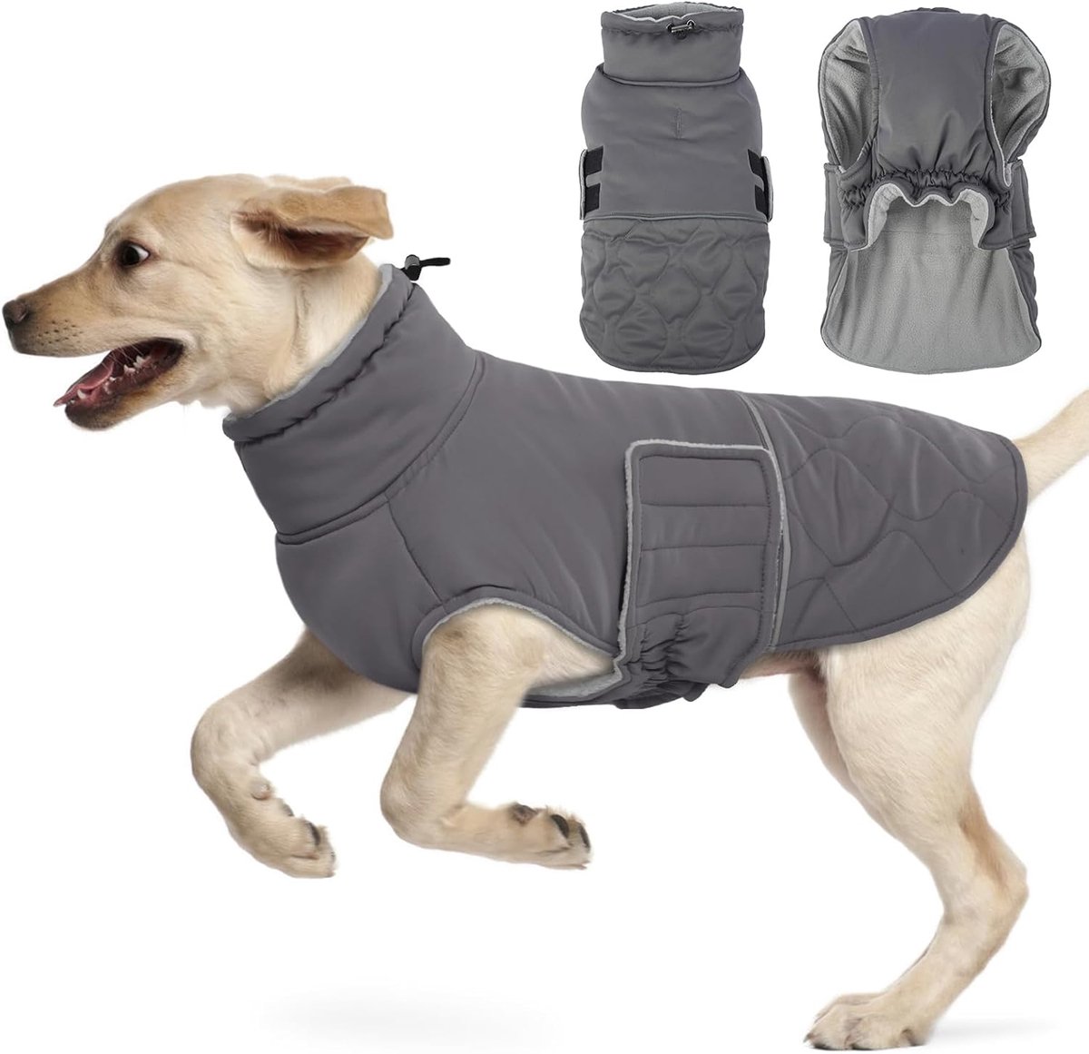 Warme Waterdichte Hondenjas met Fleece Voering en Reflectie voor Grote Rassen