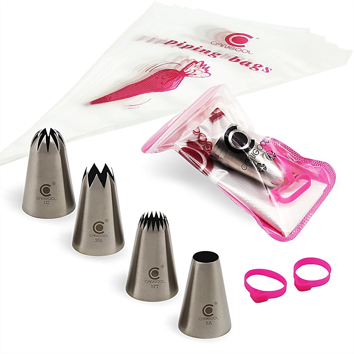 Grote Set Spuitmondjes RVS voor Taart Decoratie - Incl. 5 Professionele Spuitzakken