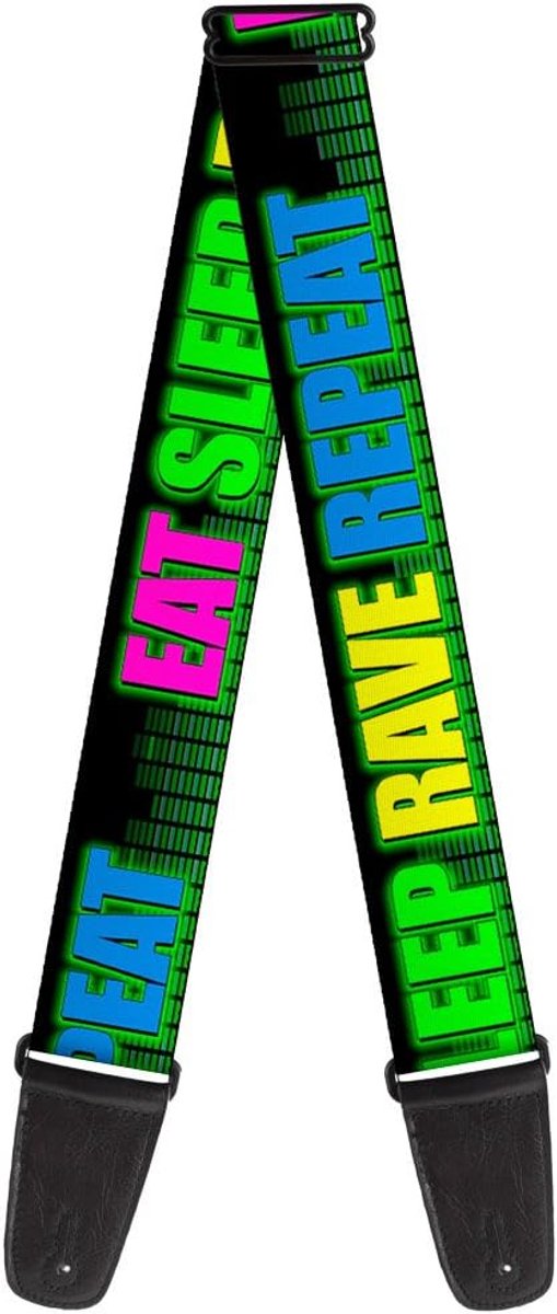 Verstelbare Gitaarband met EAT SLEEP RAVE REPEAT Print Zwart Neon