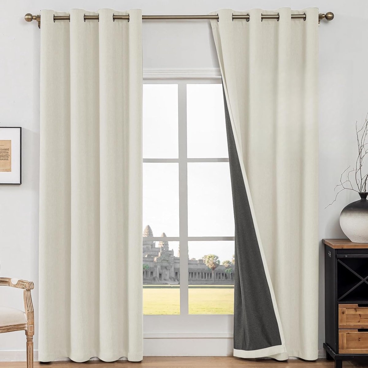 2x Verduisterende Gordijnen Lichtbeige - Nep Linnen - Warmte- en Geluidsisolerend - 140x16