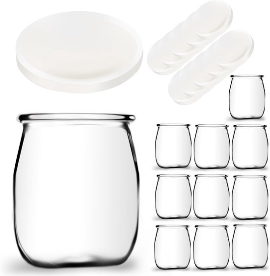 Set van 12 glazen yoghurtpotten met deksel, Franse kwaliteit — afbeelding 4