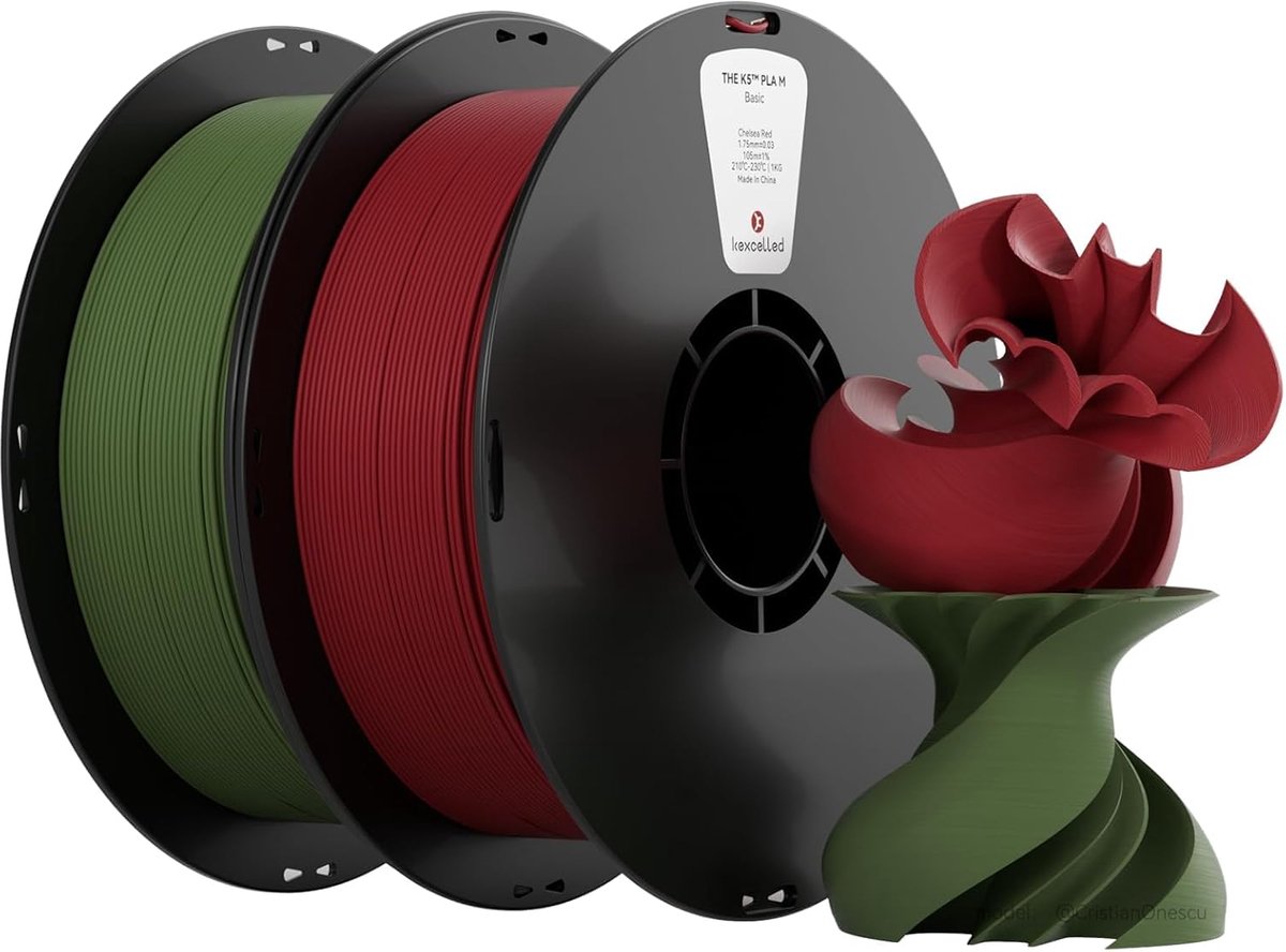 3D Print Filament - PLA Materiaal - Modelbouw - Matte Textuur - 2KG 1.75MM - Groen Rood