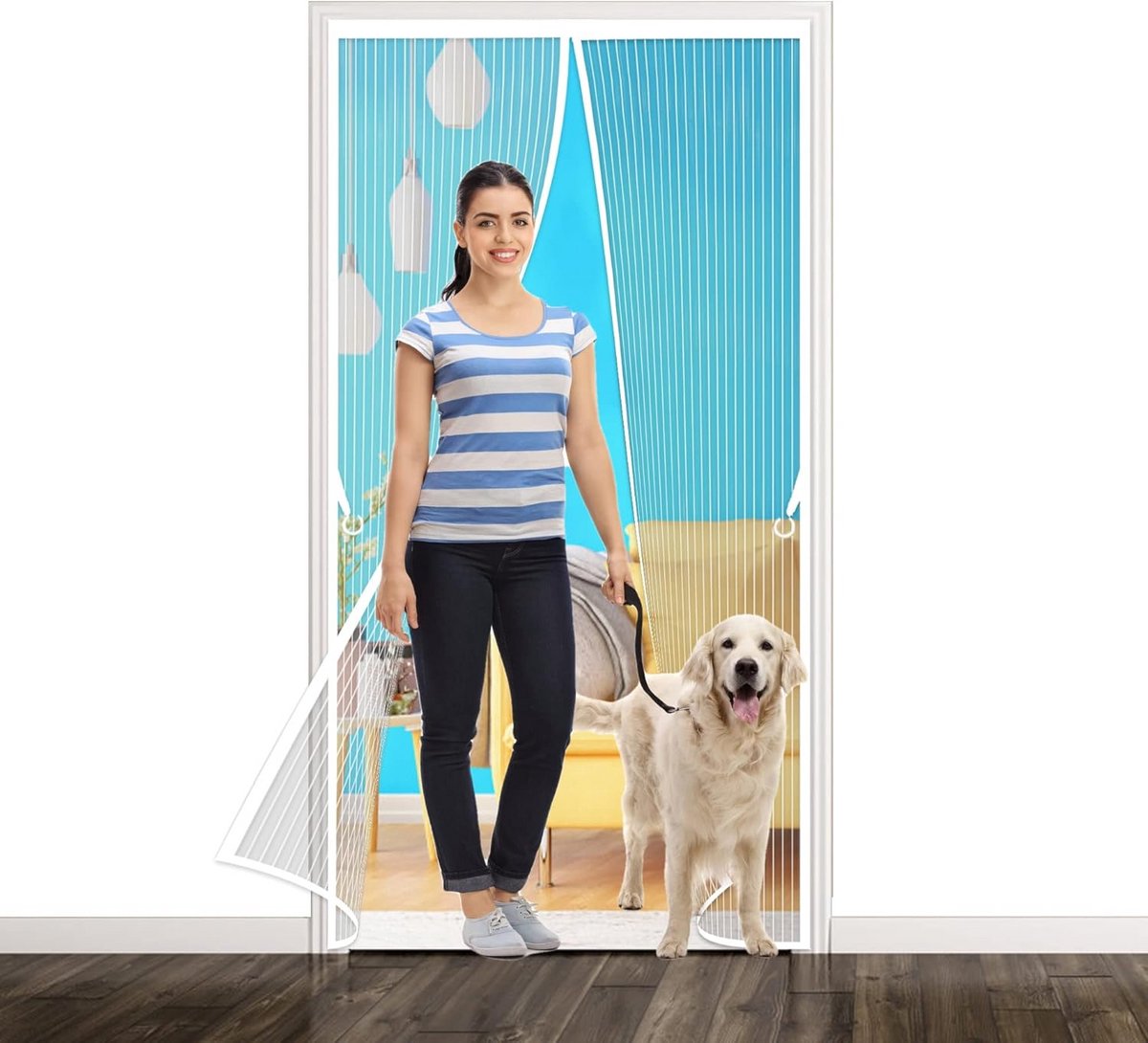 Magnetisch Isolatie Deurgordijn met Magische Tape voor Diverse Deuren - 215x265 cm Wit