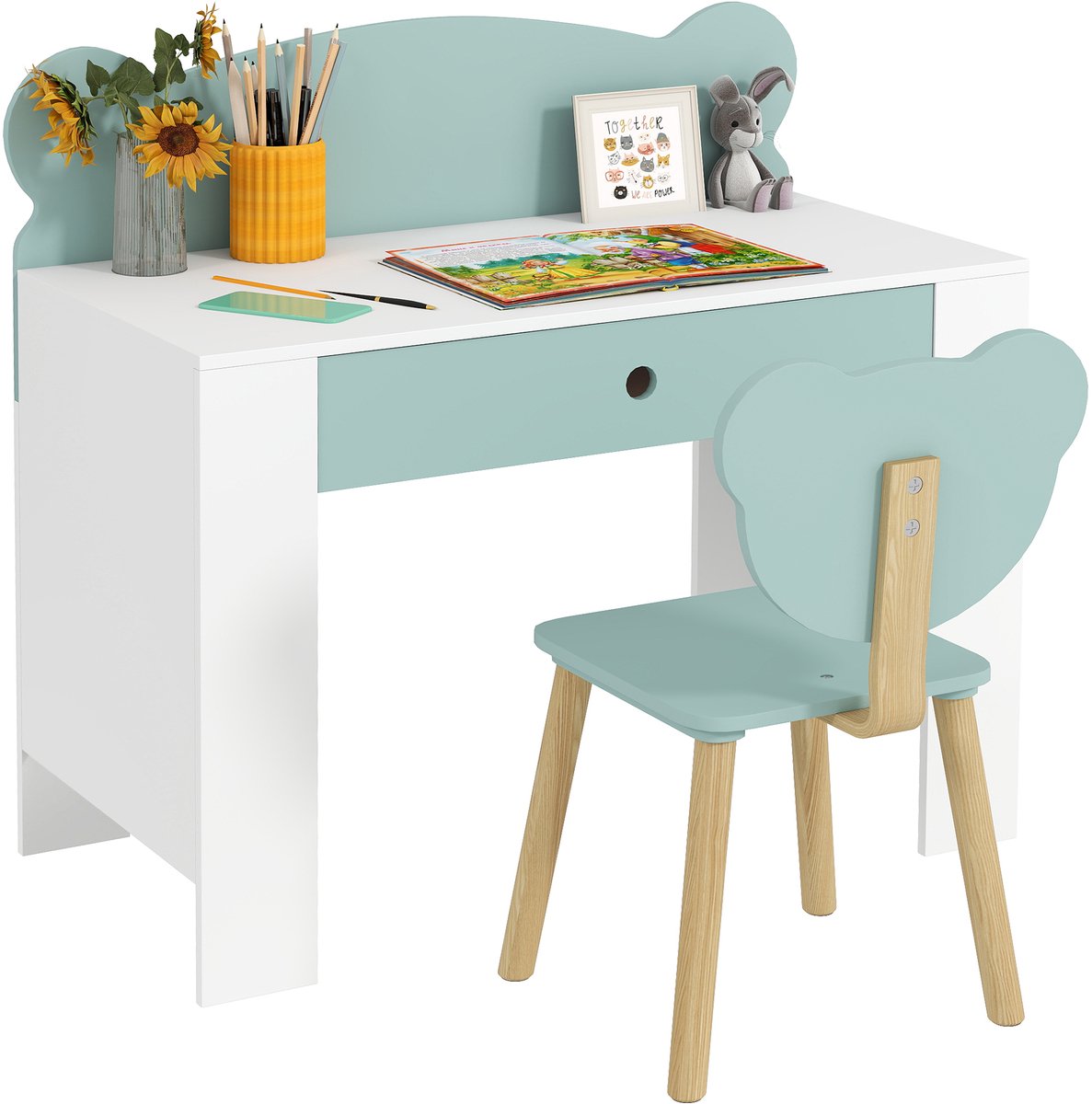 AIYAPLAY - Kinderbureau met stoel - MDF - 80x41x74,5 cm - Groen