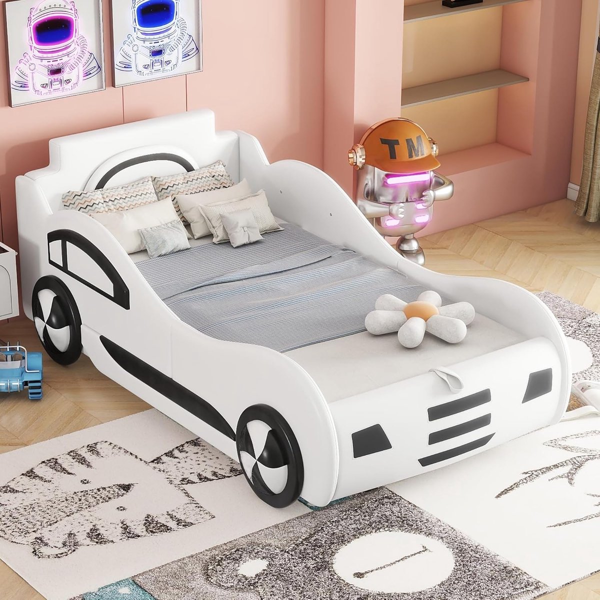 Kinderbed Autobed 90x200 cm met Lattenbodem en Opbergruimte