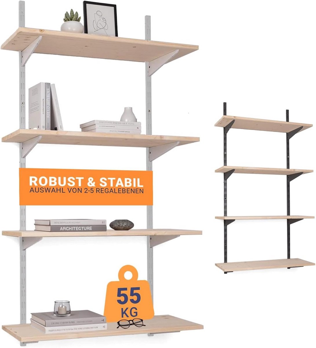 Wandrailsysteem met 2 Niveaus 100cm Hoog - Flexibel Wit Metalen Wandrek Bouwpakket