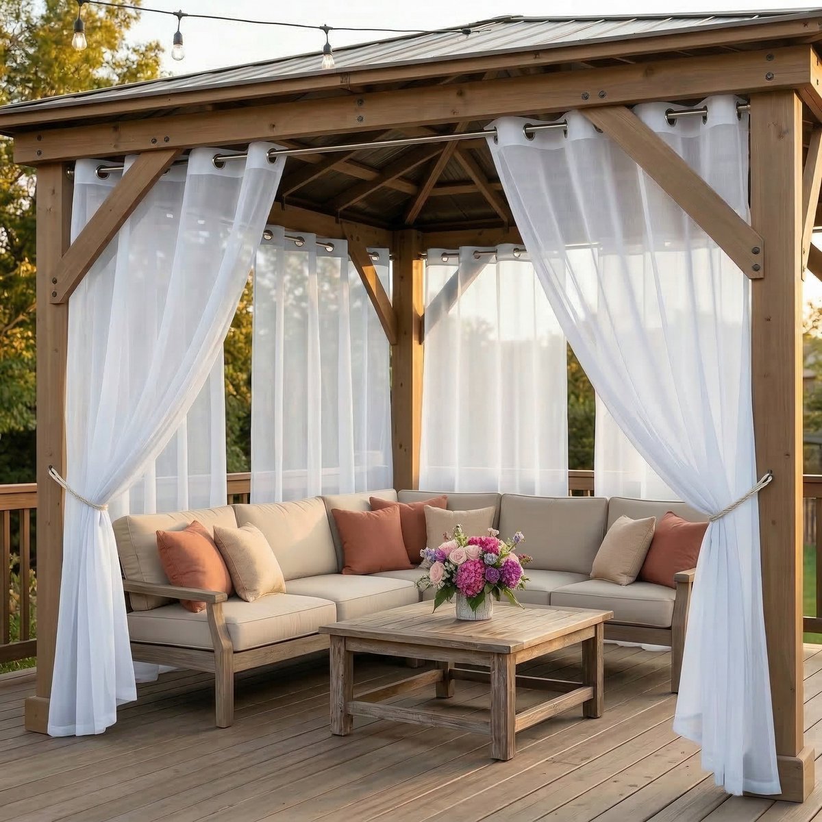 Qelus Buitengordijn Waterdicht Lichtdoorlatend met Ringen - Vitrages - Outdoor Gordijn Transparant - 132x213cm - Wit - 1 Stuk