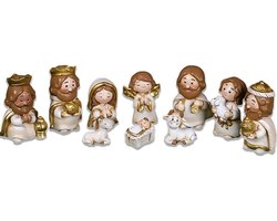 Miniatuur Kerststal Set, 10 Delig, Wit Hars