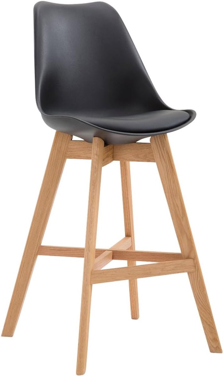 Hoge Barkruk met Kunststof Zitting en Kunstleren Bekleding - Stabiel Houten Frame