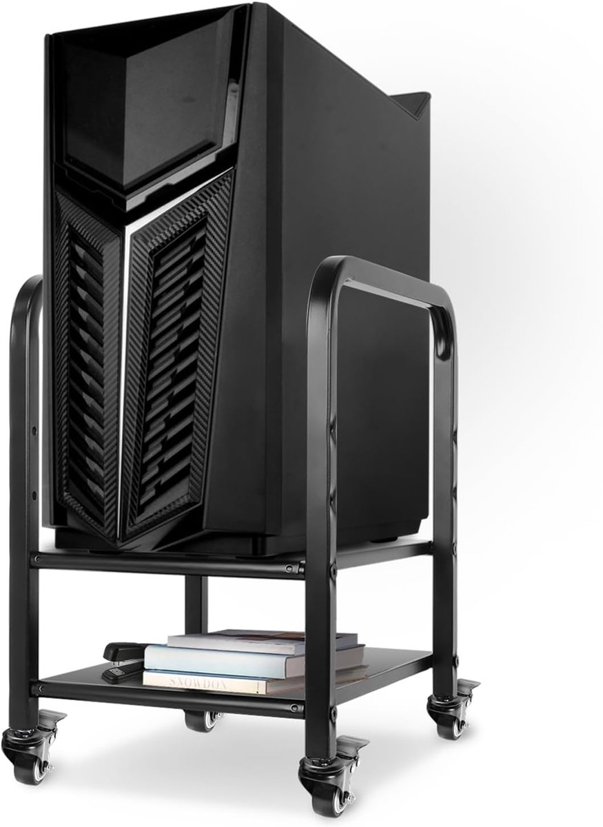 Computertoren Standaard - CPU Trolley - Centrale Processor Verplaatsen - Vergrendelbare Wielen - 41 cm Hoog - Zwart