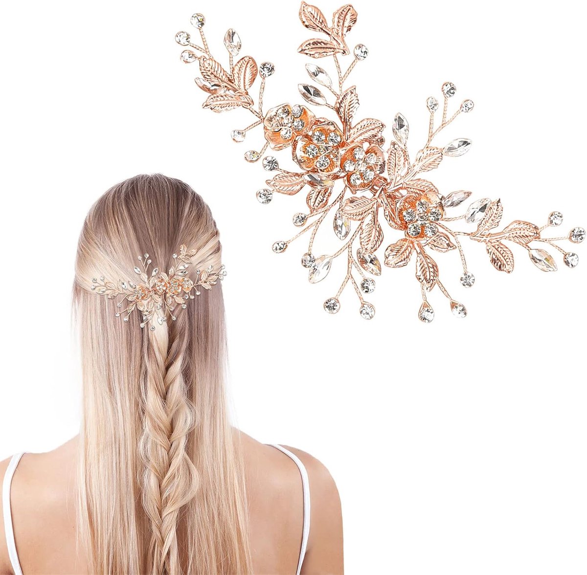 Prachtige Bruidshaarspeld met Kristallen Bloemen en Bladeren voor Bruiloft en Feest