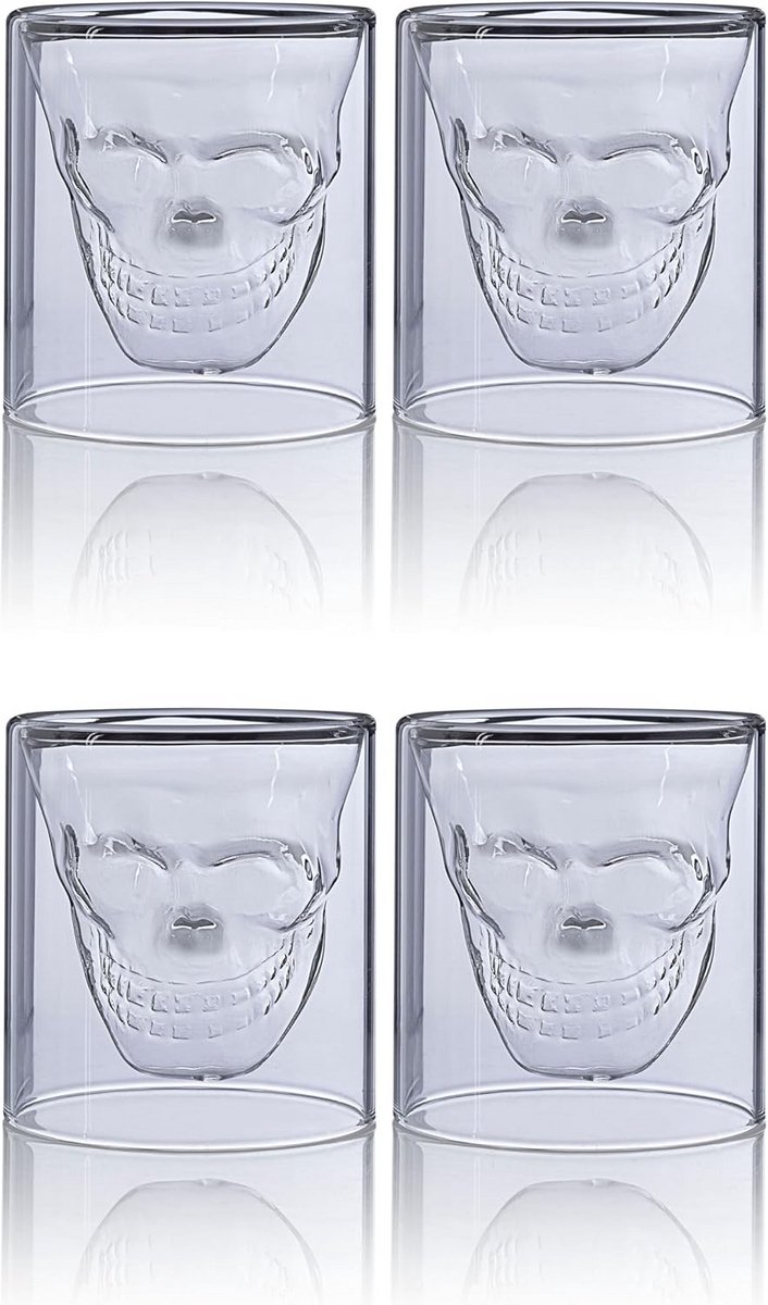 Set van 4 unieke whiskyglazen met doodshoofd design 120 ml
