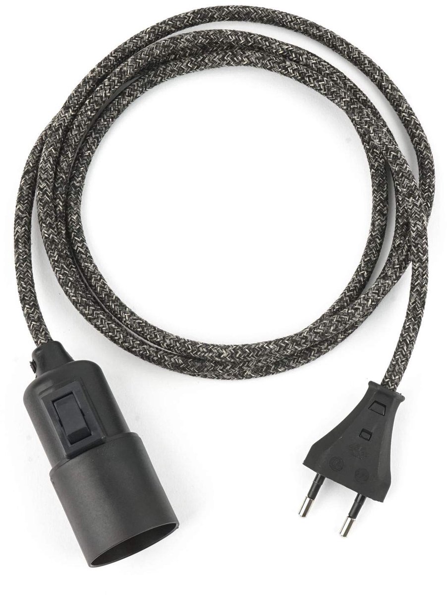 Verstelbare Plafondlamp Kabel met Schakelaar, Zwart Melange Textiel
