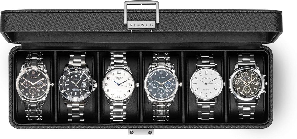 Horloge Display Box - Juwelendoos Horloges - Horloges Opbergen - Afsluitbaar Met Glas - 31.7 x 11.6 cm - Zwart