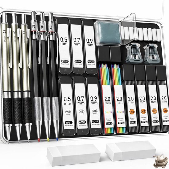 Mechanische Potloden Set 25 Stuks met Etui - 0.5 mm, 0.7 mm, 0.9 mm en 2 mm Clutch...