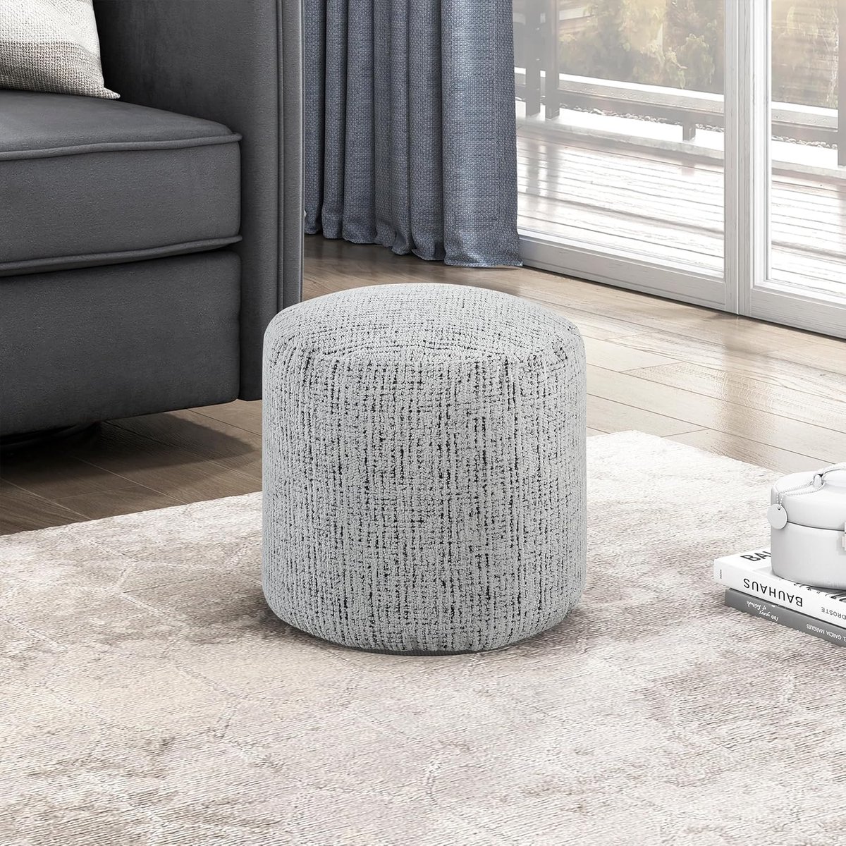 Ronde Poef - Voetenbank Ottoman - Ontspannen Zitten - Luxe Chenille Stof - 40x40x43 cm - Multi-Color