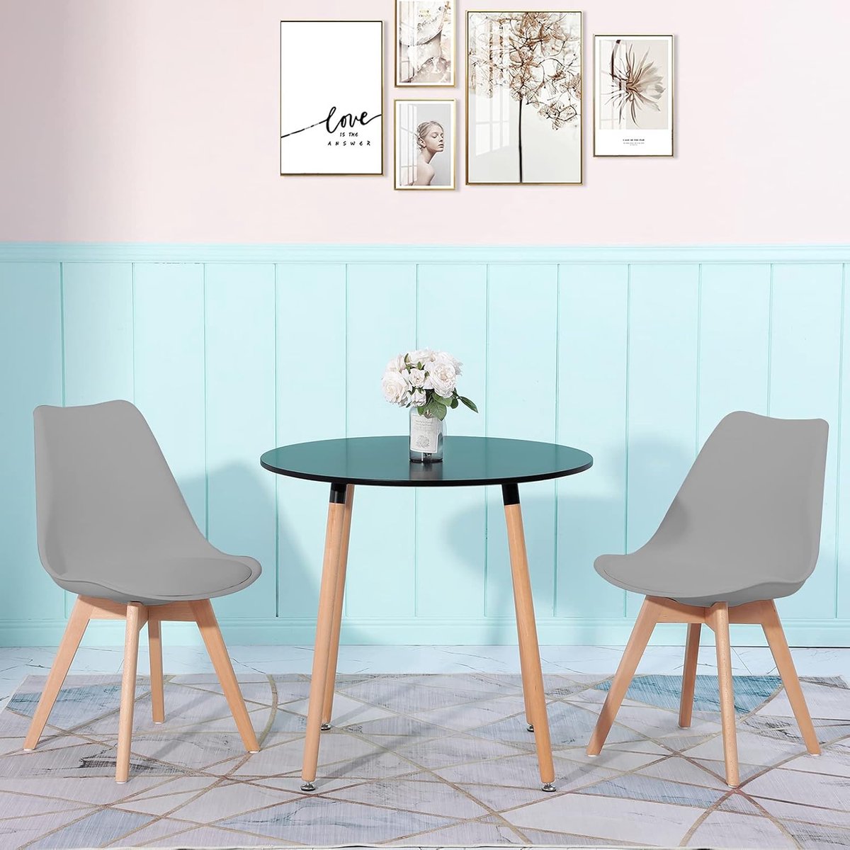 Eettafelset met 2 Stoelen voor 2 Personen - Ronde Keukentafel met Houten Poten