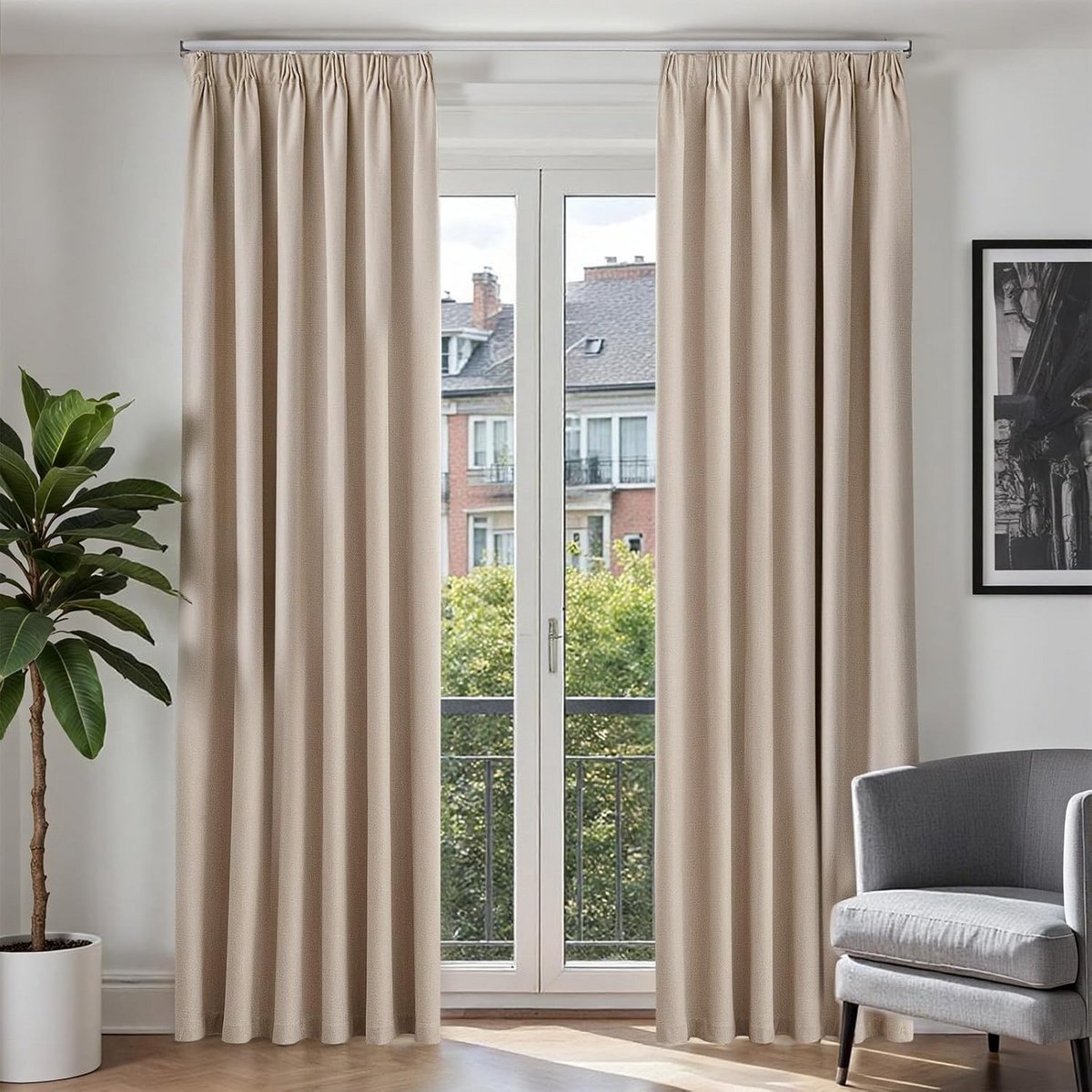 Verduisterende Gordijnen met Plooitape Woonkamer Slaapkamer Beige Set van 2