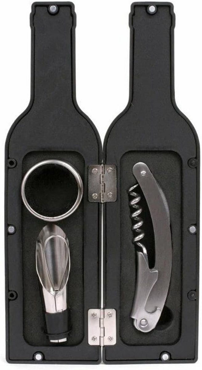 3-delige Wijnaccessoire Set in Flesvormige Houder