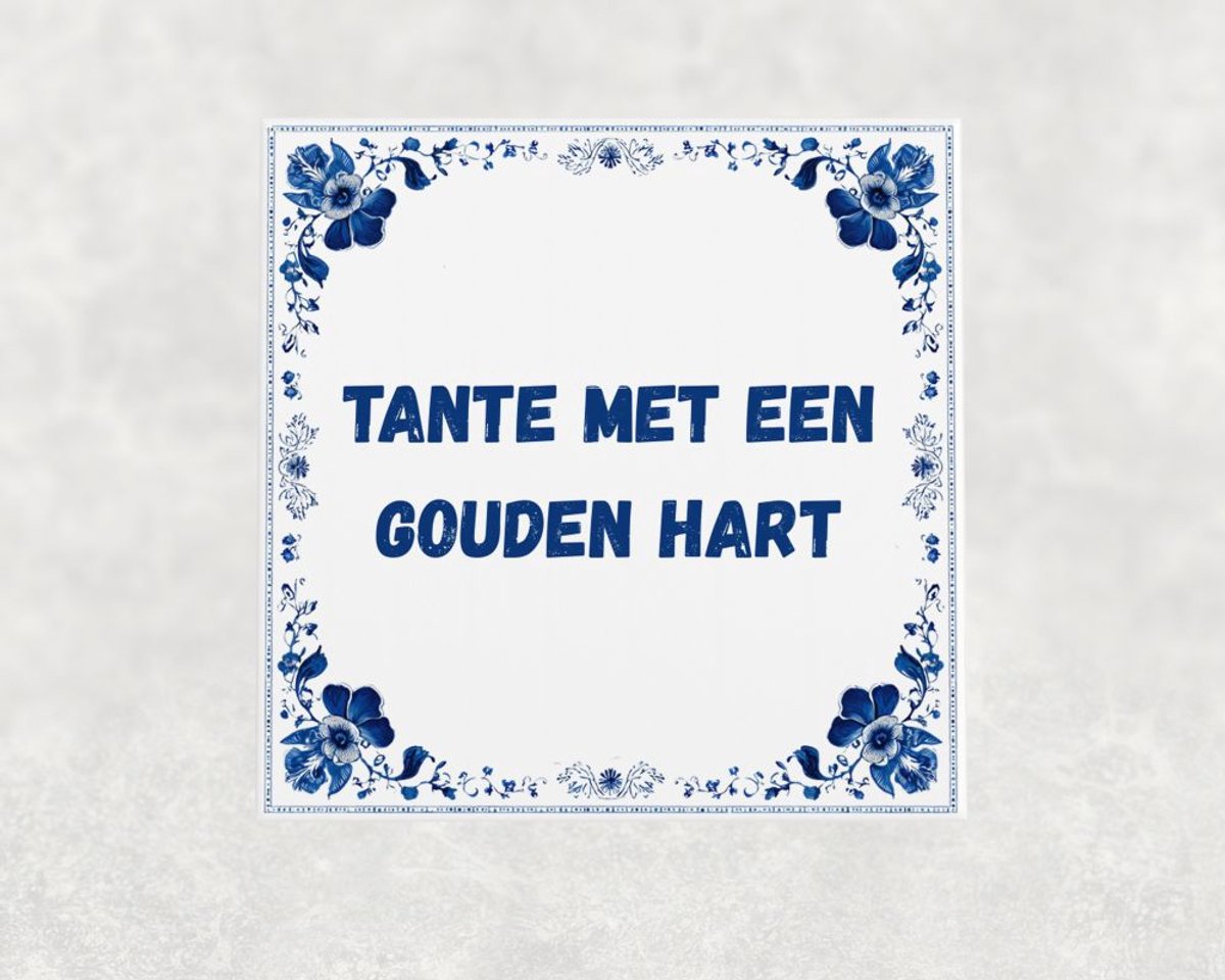 Voici Voilà Spreuk tegel 15x15 cm Tante met een gouden hart Blauw