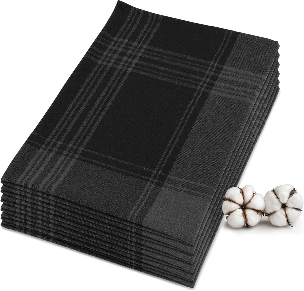 Set van 6 Katoenen Keukendoeken - 100% Katoen - 50x70 cm - Zwart Geruit