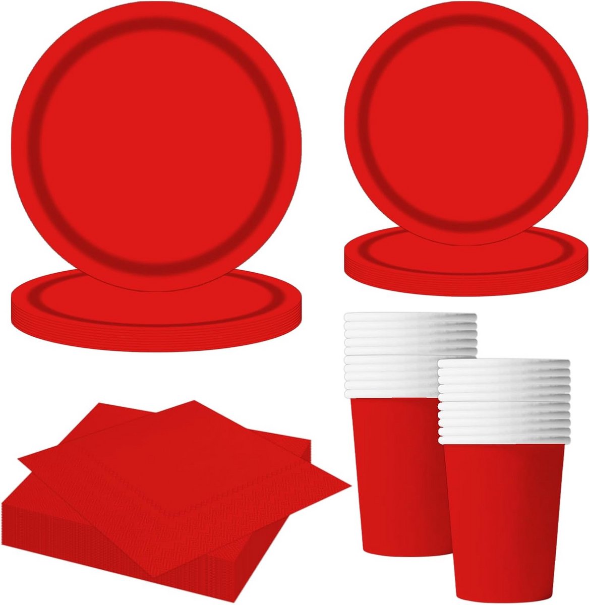 68-Delig Rood Feestservies Set - Borden, Bekers en Servetten van Karton