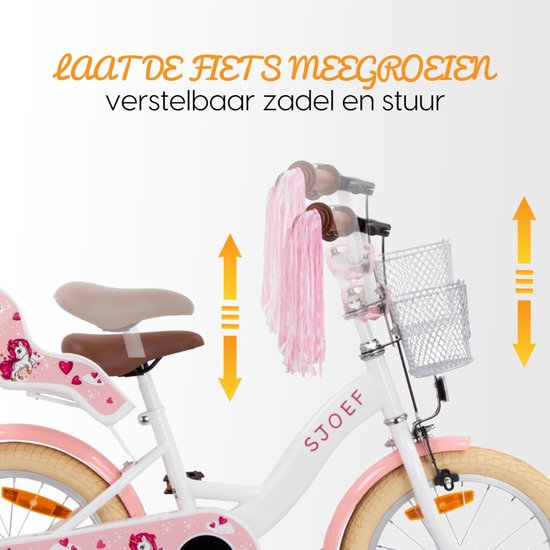 SJOEF Dolly Meisjesfiets 16 inch Roze - Unicorn Design - Kinderfiets met zijwieltjes 4, 5 & 6 jaar - 103-118 Kledingmaat - Witte Fiets 16 inch van SJOEF — afbeelding 3