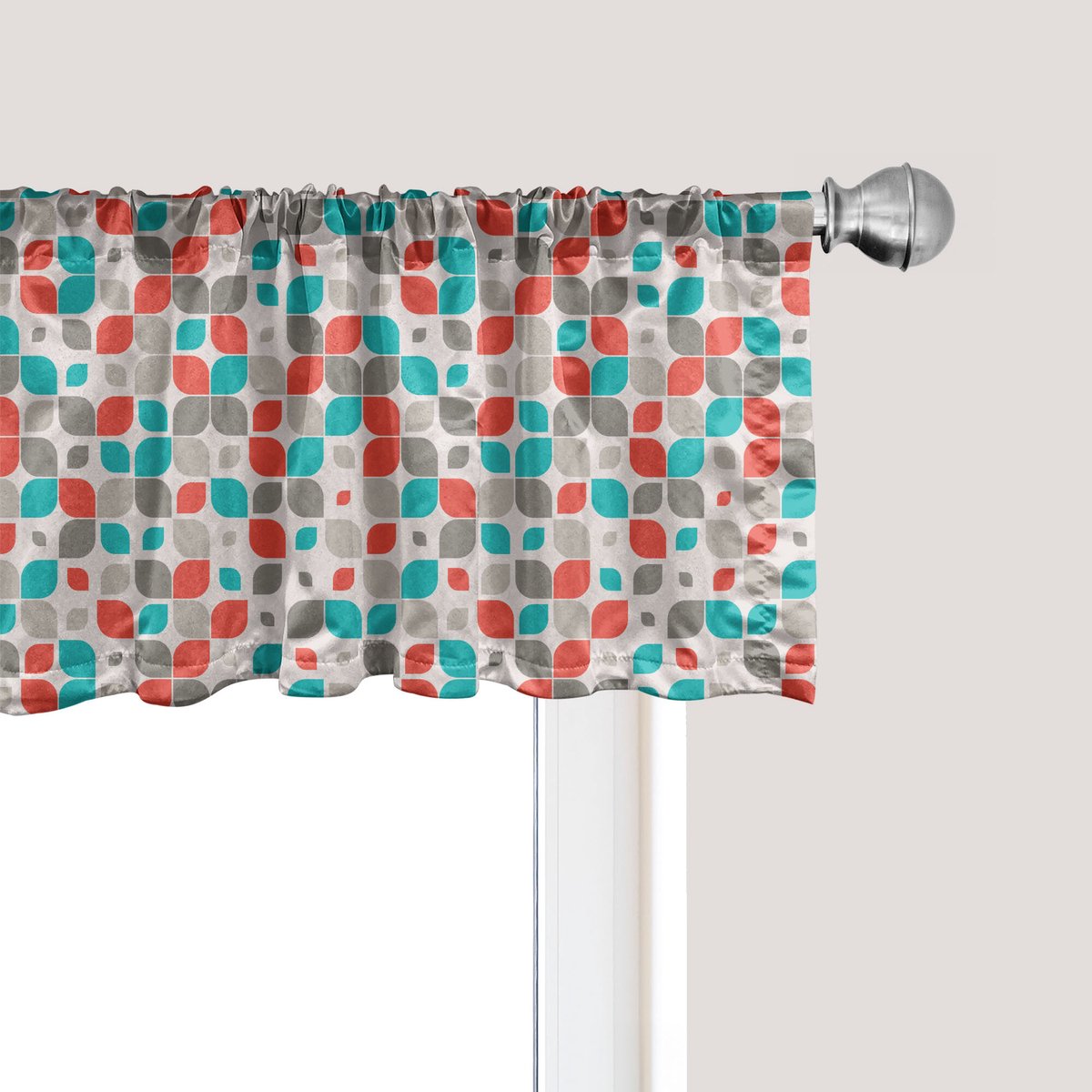 ABAKUHAUS Retro Raamvalletje, Gordijnvalletje voor Keuken en Slaapkamer met Tunnelzoom, 137 cm x 45 cm, Grijs Turkoois Rood
