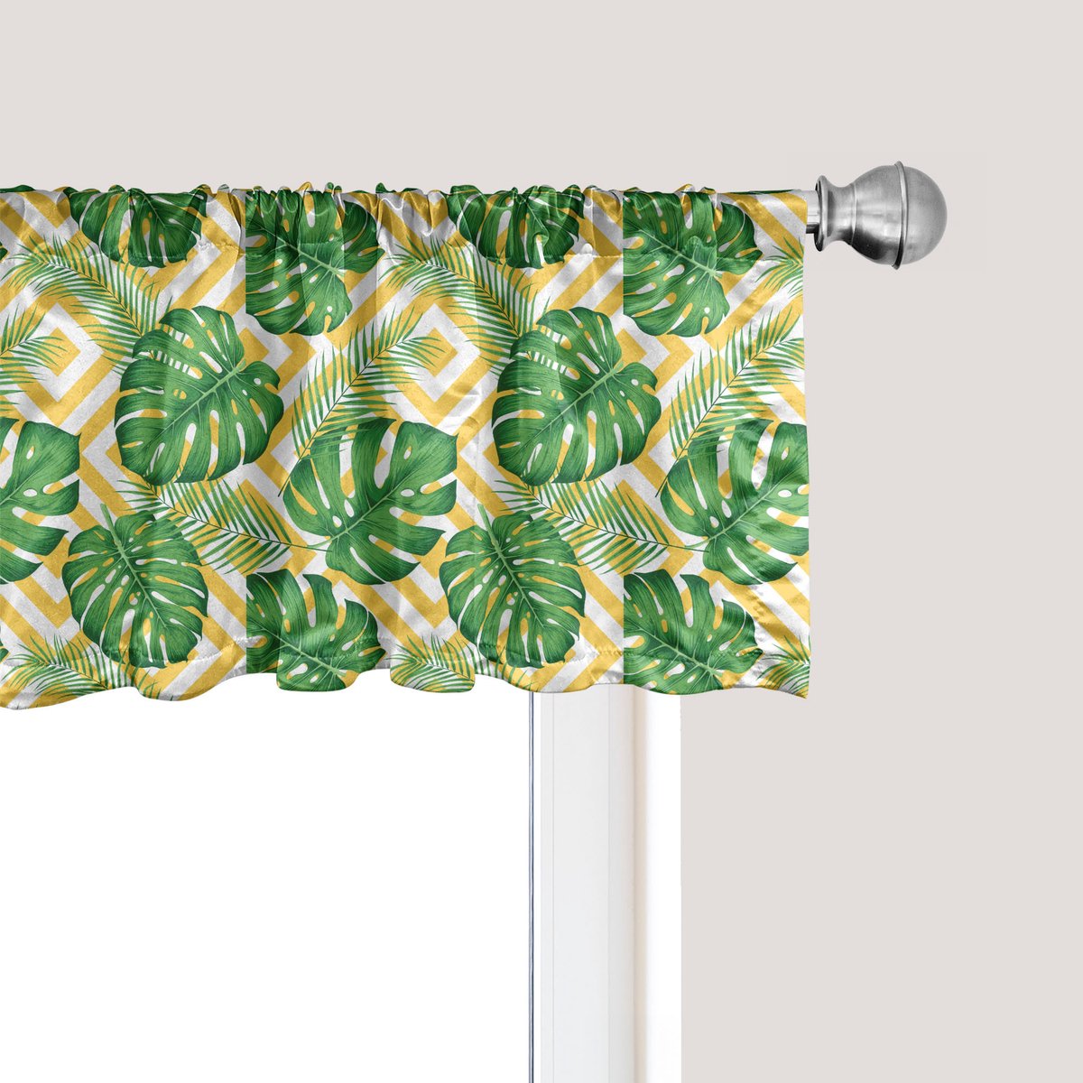 ABAKUHAUS Exotische raamvalance, Gordijnvalance voor keuken en slaapkamer met tunnelzoom, 137 cm x 30 cm, Varengroen Mosterd