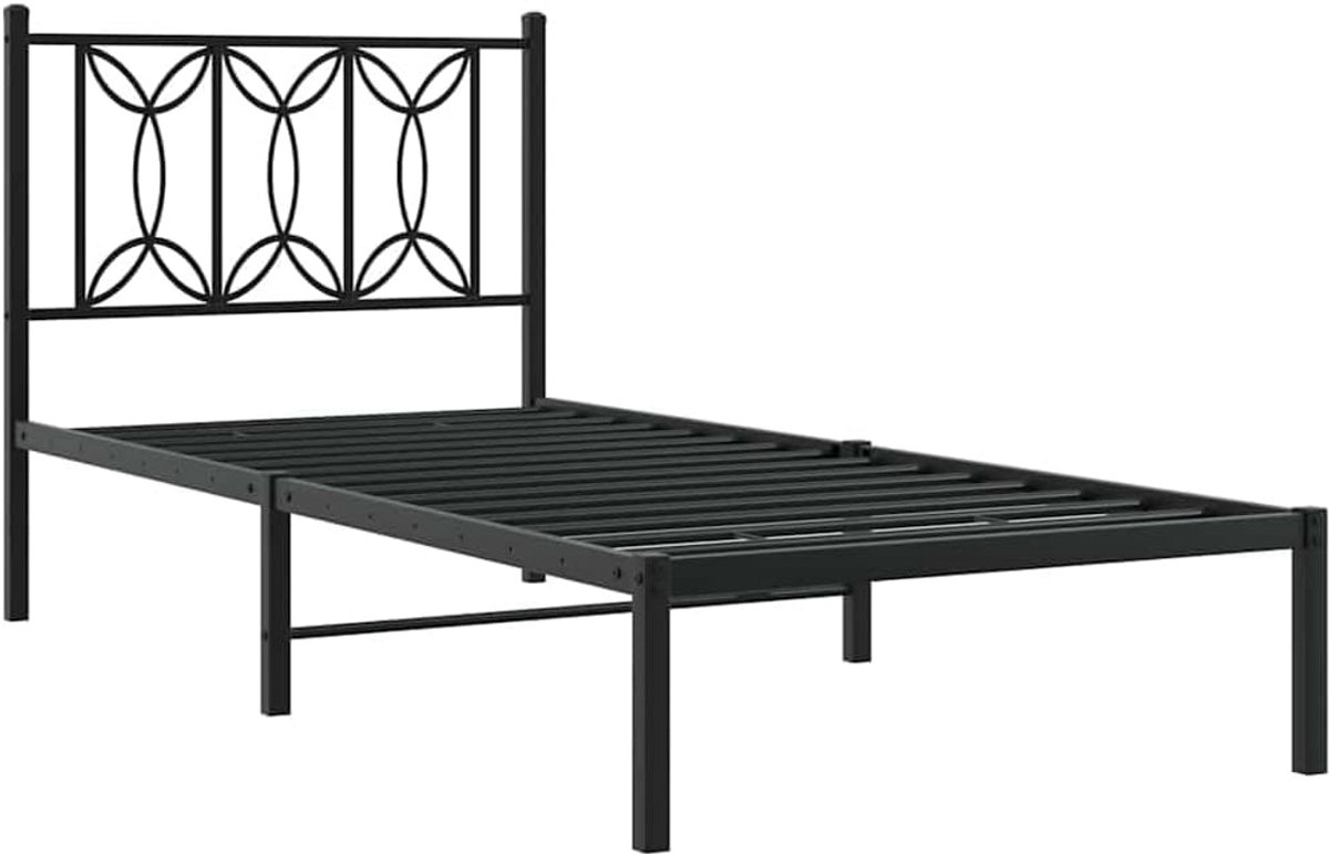 Eenpersoons Bedframe met Hoofdbord 90x190 cm Zwart Metalen Ledikant