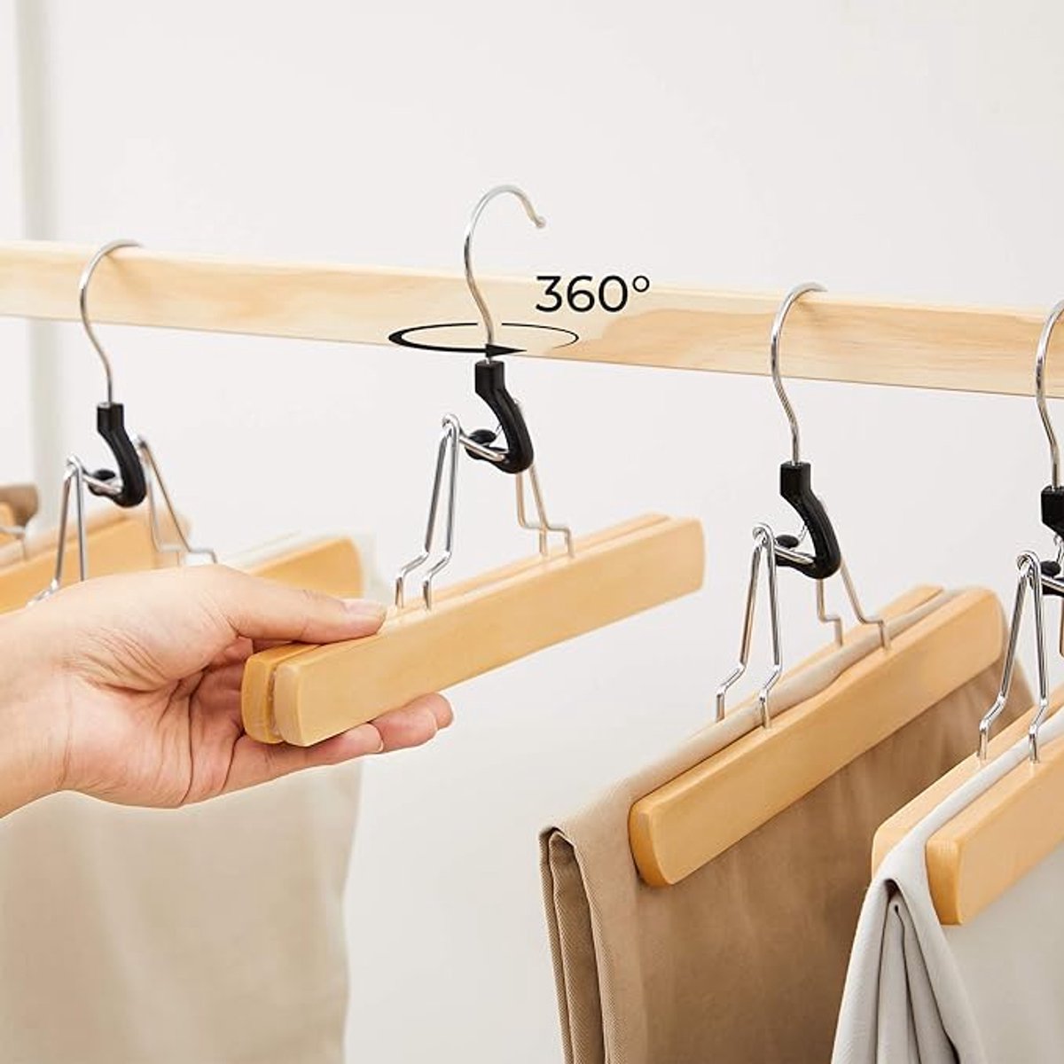 Basics Hanger voor Broek - Hout - Set van 10 - 25 cm - Antislip - Kledinghanger Broeken - Geschikt voor Het Opbergen van Rokken en Broeken - Natuurlijke Kleur