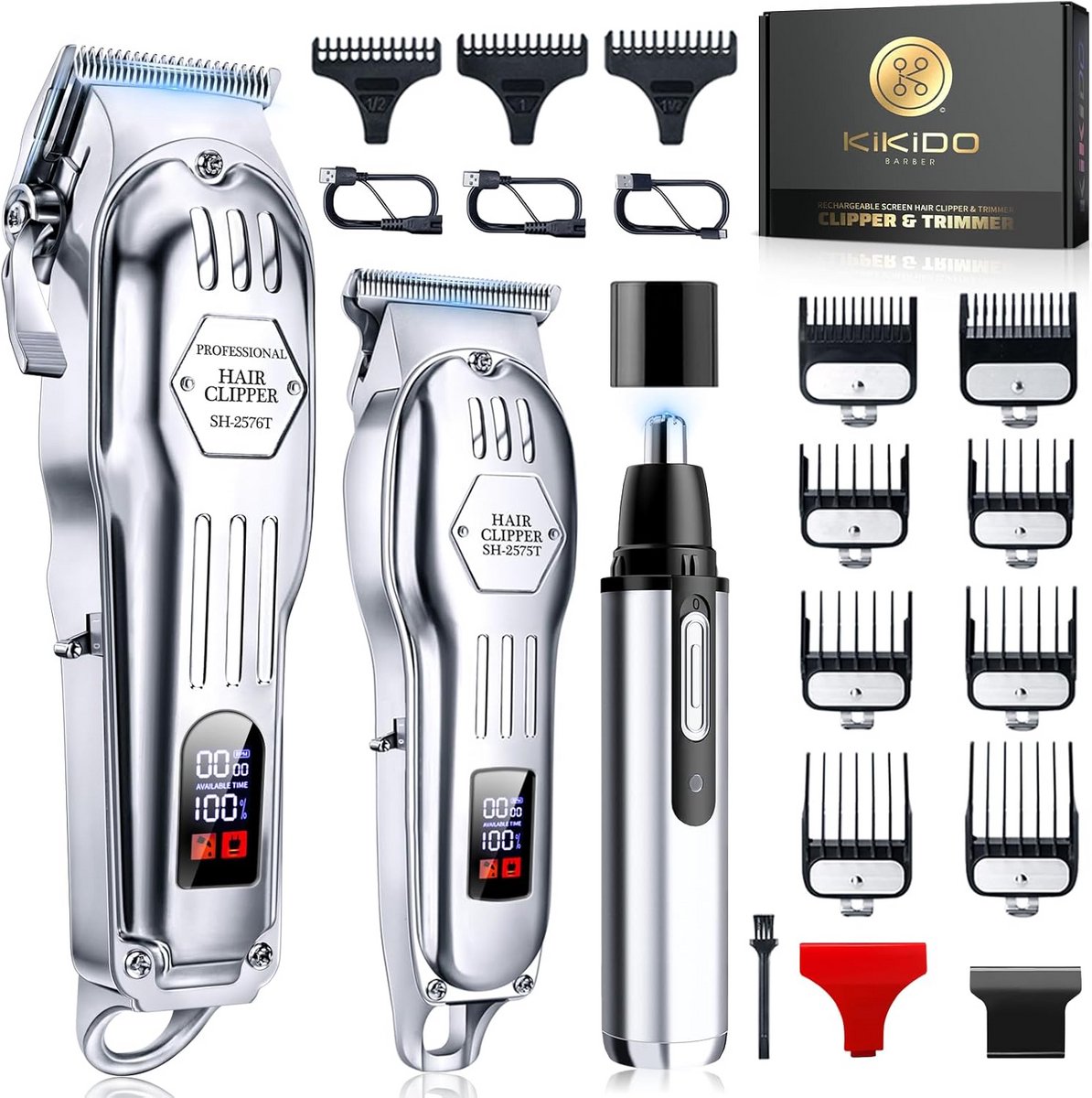 Professionele Draadloze Tondeuse Set voor Heren - Kapper & Baardtrimmer met Neustrimmer