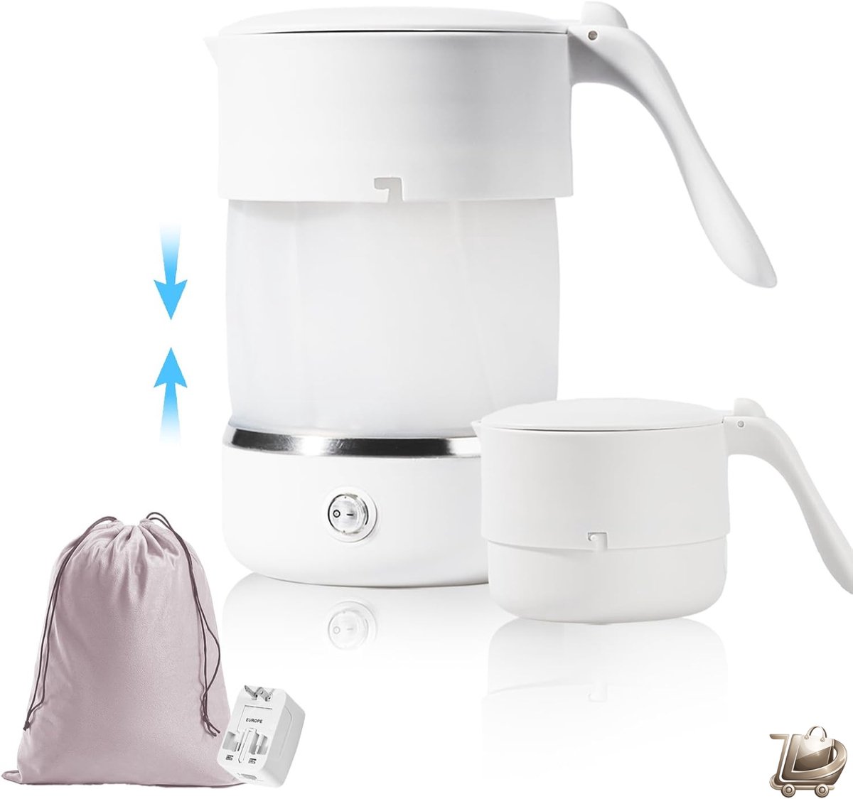 Opvouwbare Elektrische Reisketel - 500ml Siliconen Waterkoker - Warmt Snel Thee en Water - Dubbel Voltage - Wit RVS Bodem - Compact en Draagbaar voor Reizen