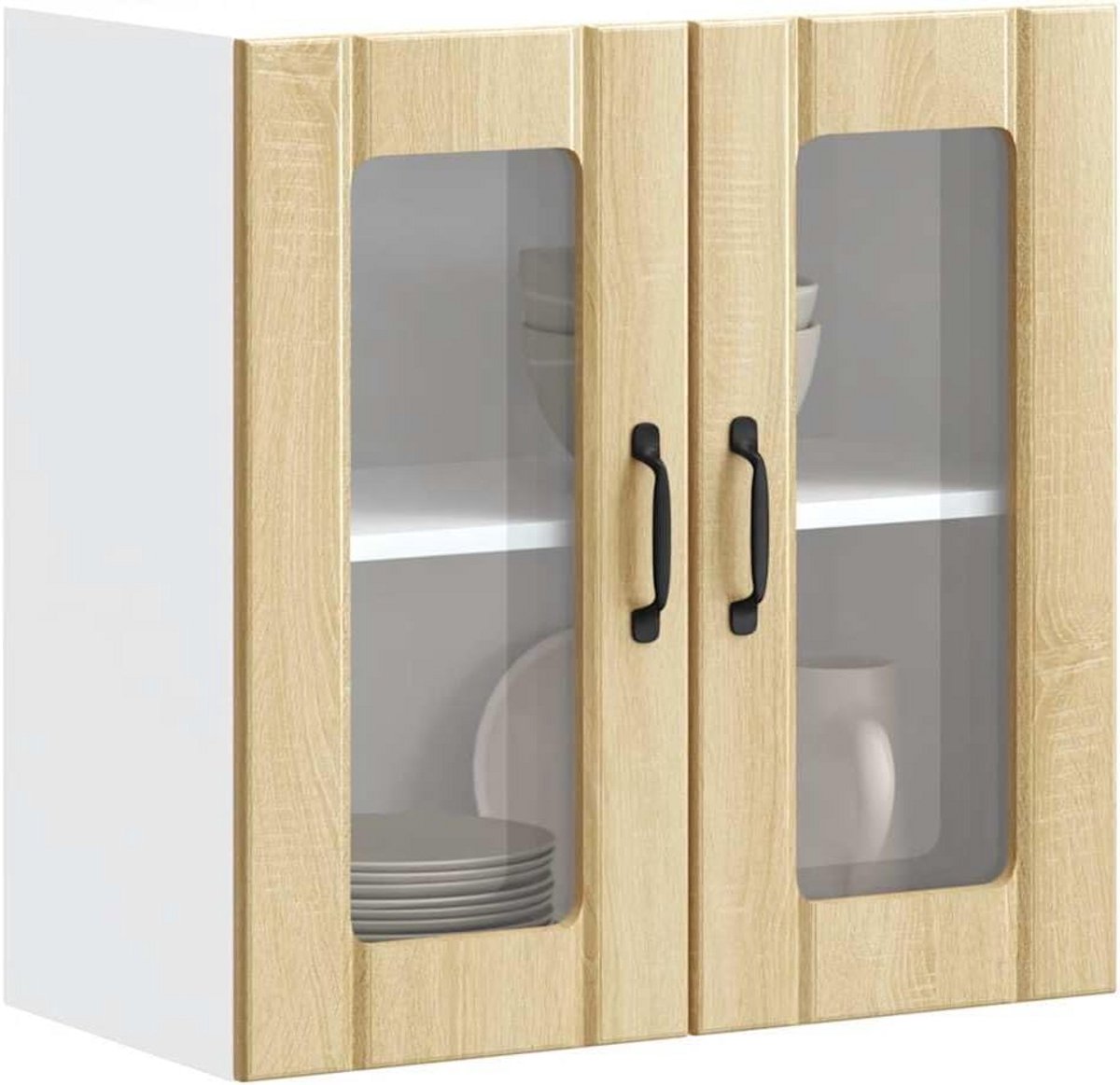 Ruimtebesparende Keukenkast met Glazen Deur - Wandkast Eiken Geschikt voor Elke Keuken