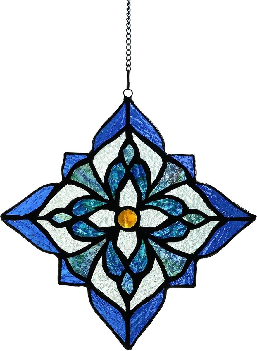 Handgemaakt Glas-in-Lood Raamhanger Blauwe Bloemen Decoratie