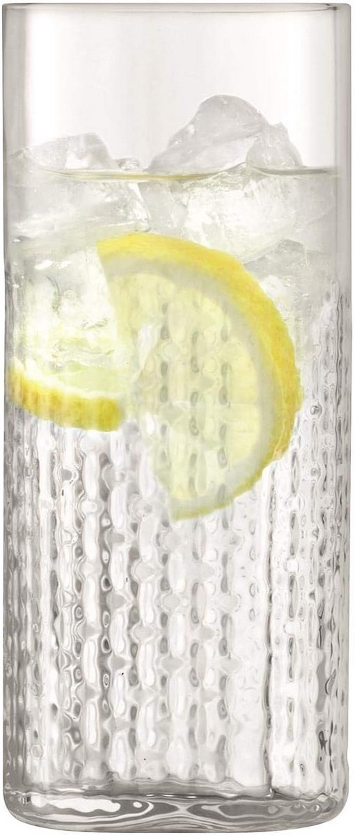 Set van 2 Longdrinkglazen 400ml - Cilindrisch Mondgeblazen Glas met Structuur