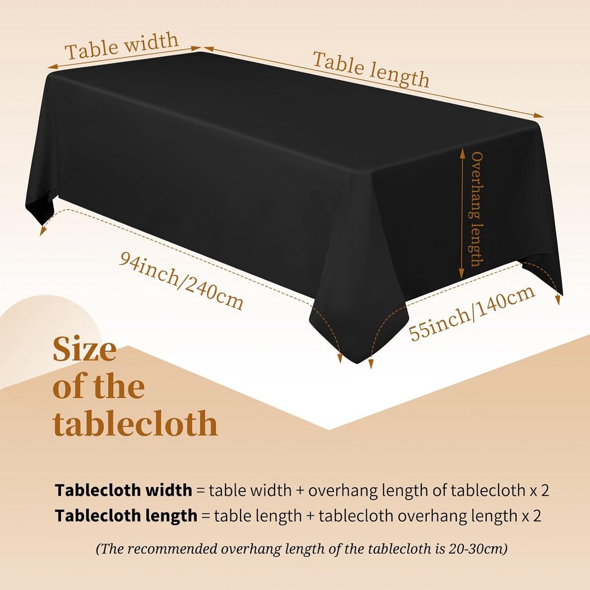 Zwart Rechthoekig Tafelkleed Polyester 140 x 240 cm Herbruikbaar en Afwasbaar