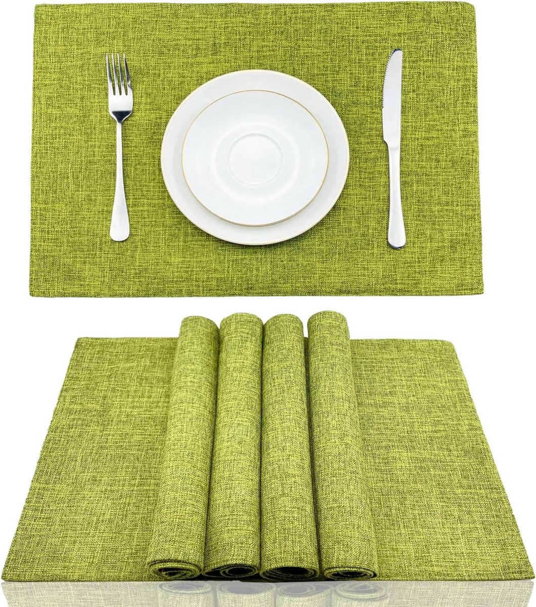 Set van 4 Placemats Katoen Linnen Hittebestendig en Wasbaar - 33x49 cm Groen