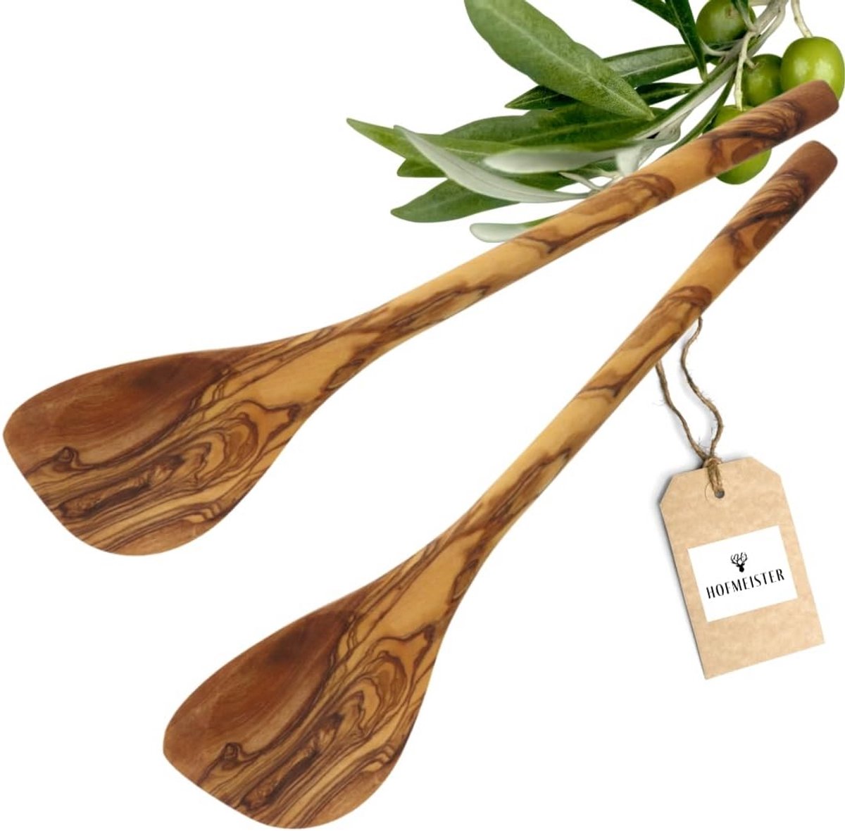 Set van 2 Puntige Kooklepels van Olijfhout - 30 cm Houten Keukenlepel
